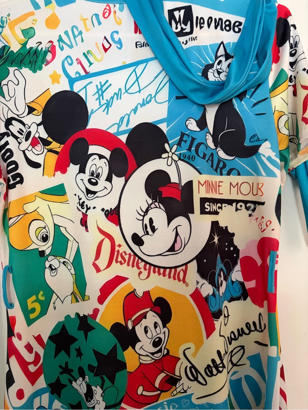 Disney Multi-Color Minnie & Classic Characters Fit-and-Flare Dress with Teal Tie - Picture 3 of 7